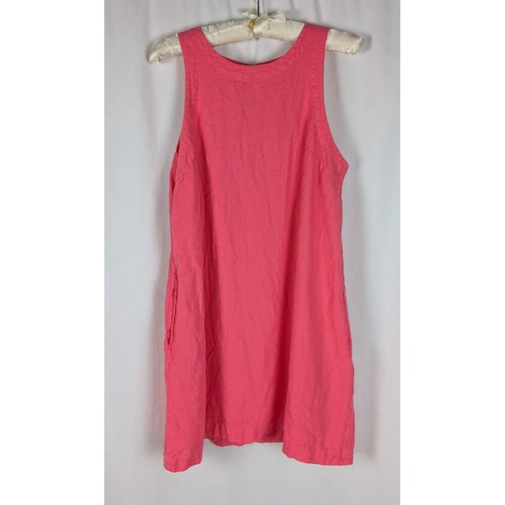 A New Day Pink Linen Sleeveless Shift Dress Size M Tank Pockets Keyhole Back